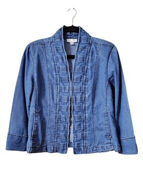 Dressbarn Denim Ruffle Jacket Hook Eye Closure Jean Jacket